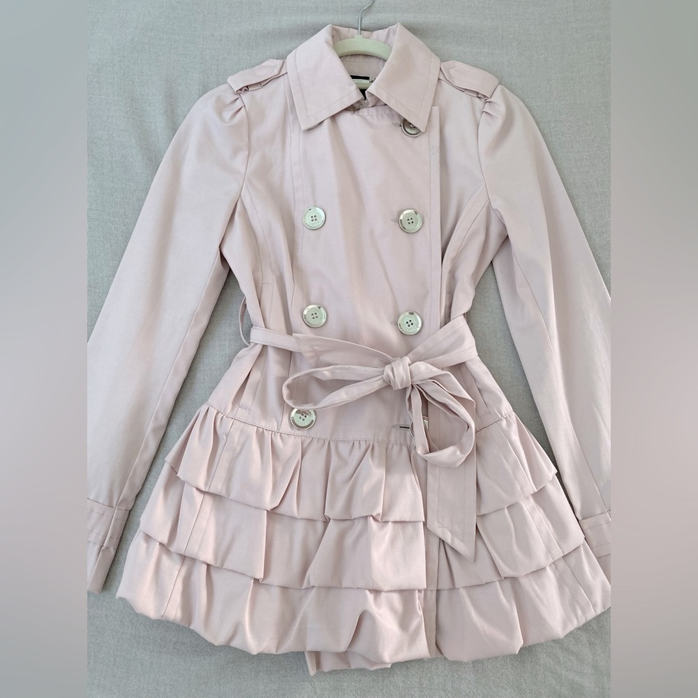 Express Ruffled Bottom Peplum Trench Coat